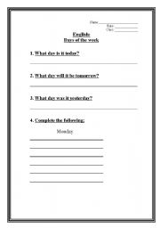 English Worksheet: Days of the week