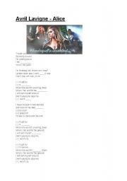 English Worksheet: Avril Lavigne - Alice