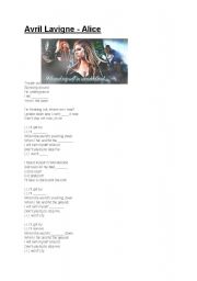 English worksheet: Avril Lavigne - Alice