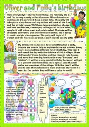 English Worksheet: Oliver and Pollys birthdays