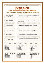 English Worksheet: > Phrasal Verbs Practice 17! > --*-- Definitions + Exercise --*-- BW Included --*-- Fully Editable With Key!