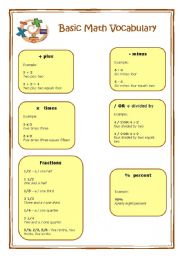 English Worksheet: Basic Math vocabulary