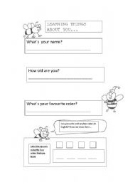 English worksheet: Basic personal information and colors
