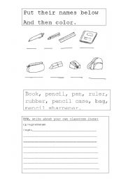 English worksheet: Classroom items activities