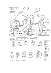 English Worksheet: Numbers(1-10) and colours activity