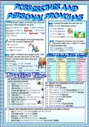 English Worksheet: POSSESSIVES,  PERSONAL & OBJECT PRONOUNS