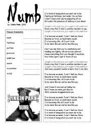 numb linkin park worksheets song pages worksheet songs eslprintables