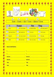 English worksheet: i love/ I don love