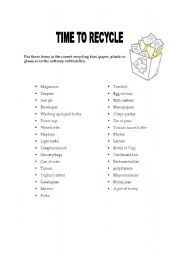 English Worksheet: Time to Recycle