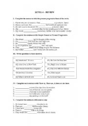 English Worksheet: simple present- present progressive- there is and there are- some and any- how much 