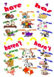 English Worksheet: have-has-havent-hasnt