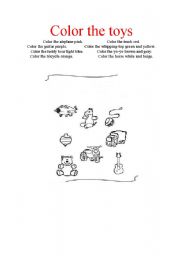 English worksheet: Color the toys