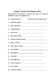 English worksheet: Find Someone Who...Summer (Japan version)