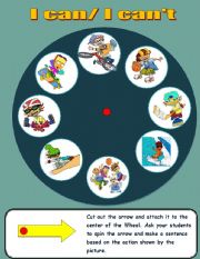 English Worksheet: Can/ Cant game wheel 