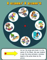 English Worksheet: Can/ Can´t game wheel 