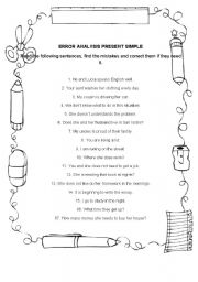 English Worksheet: error analysis present simple