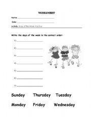 English Worksheet: Days of the Week