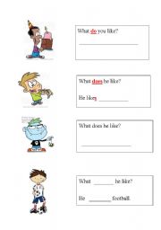 English Worksheet: I/He/She like/likes