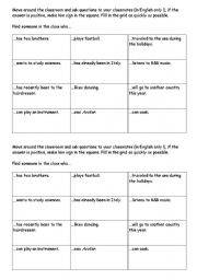 English Worksheet: find someone who...