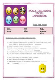 English Worksheet: Words describing Facial Expressions