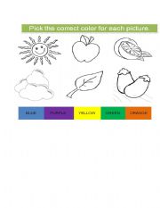 English worksheet: Pick the right color.