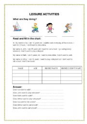 English Worksheet: Leisure activities