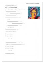 English Worksheet: Jealous Guy Song worksheet to practice the past continuous