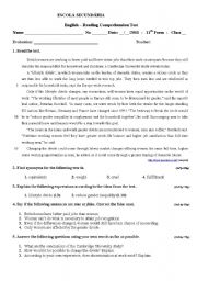 English Worksheet: Reading comprehension 11 year topic working conditions