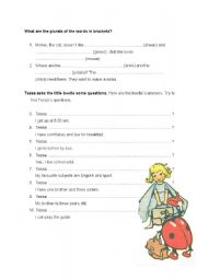 English Worksheet: Revision: Asking questions, irregular plurals