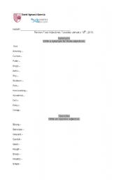 English worksheet: Vocabulary activity -adjectives