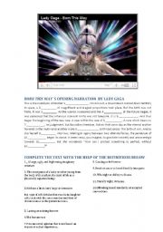 English Worksheet: BORN THIS WAY S OPENING NARRATION  BY LADY GAGA