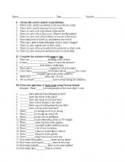 English Worksheet: There is/there are and uncountable nouns review