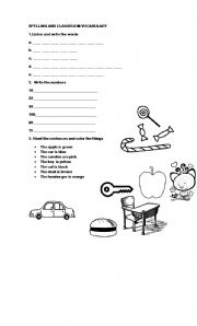 English worksheet: Spelling and classroom vocabulary quiz