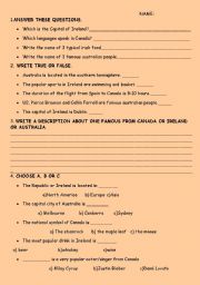 English worksheet: Country exam