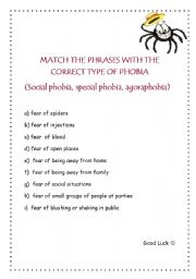 English Worksheet: Phobias