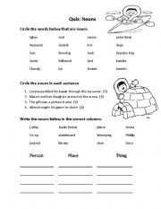 English worksheet: Nouns Quiz