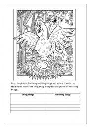 English Worksheet: Living and non living things