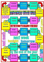 English Worksheet: Boardgame: will  sentences  speaking activity  editable