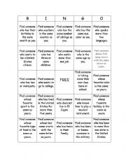 Getting to know you BINGO