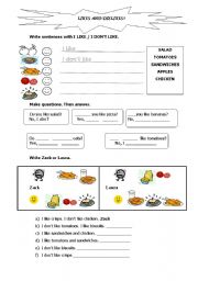 English Worksheet: Likes and Dislikes