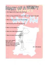 English worksheet: diary of a wimpy 20 minutes more
