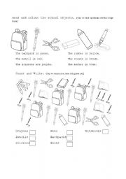 English Worksheet: School Objects