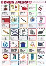 English Worksheet: Kitchen Appliances - multiple choice (B&W included)