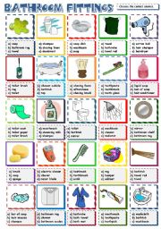 English Worksheet: Bathroom Fittings - multiple choice (B&W included)