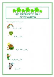 English worksheet: st Patrick s Day symbols-complete letters in the words - 2 pages 