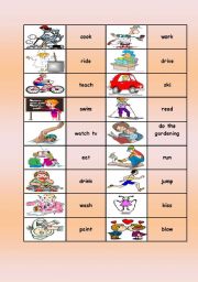 English Worksheet: action verbs dominoes