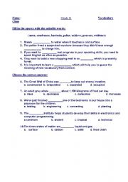 English worksheet: quiz vocabulary