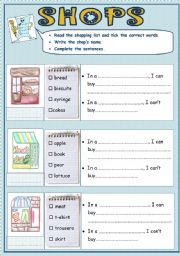 English Worksheet: Shops - part 1/2