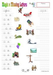 English Worksheet: Magic e Missing Letters 1 in colour and B & W