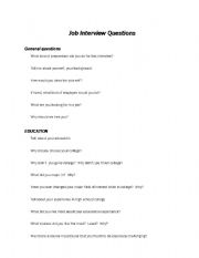English worksheet: Job Interview Questions